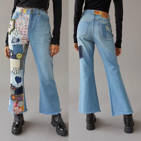 Urban Outfitters BDG patchwork high rise flare jeans NWT size 26 - Picture 2 of 7